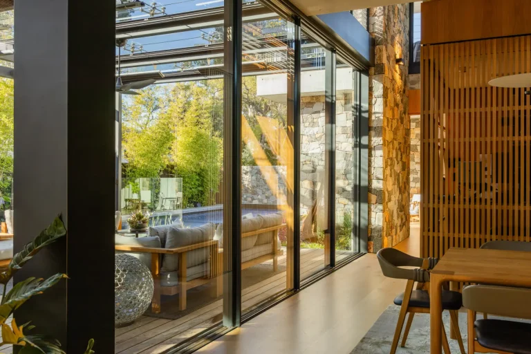 Floor-to-ceiling glass doors after professional window cleaning at a Perth home